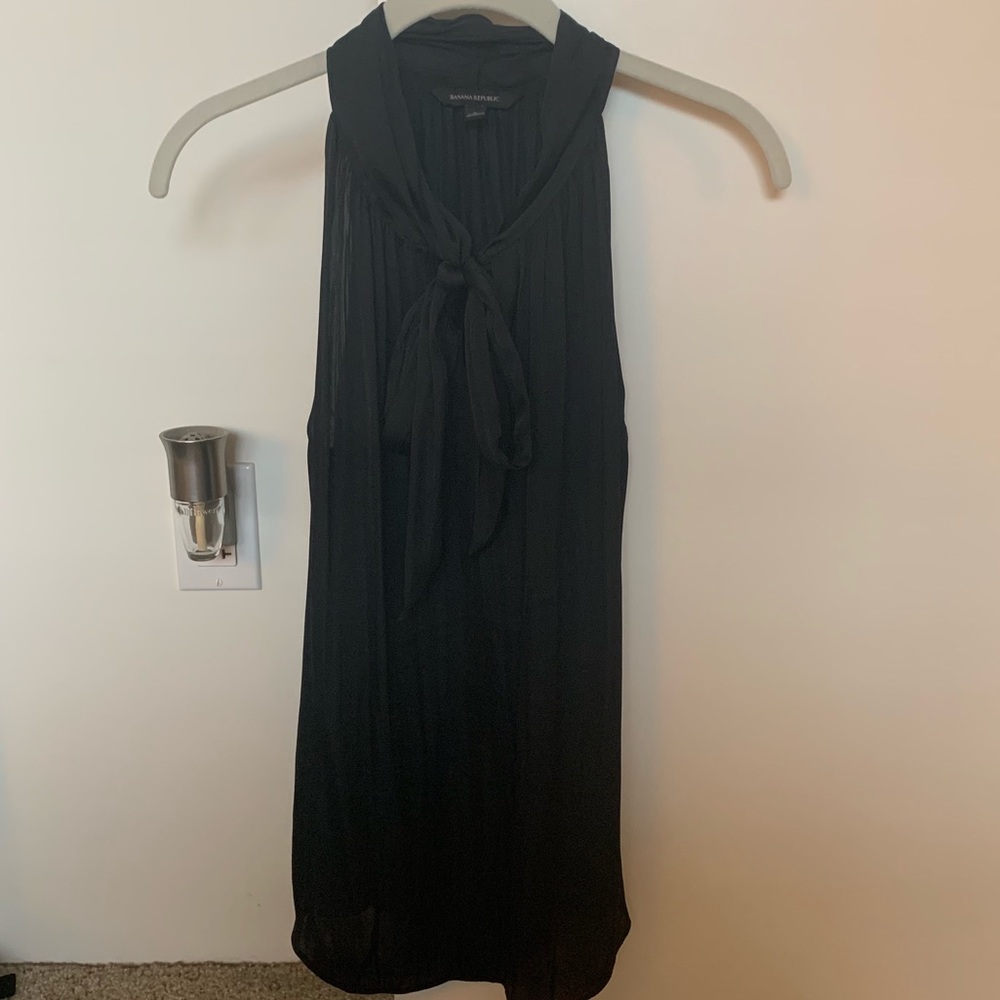 Banana Republic Black Satin Polyester Bow Blouse
